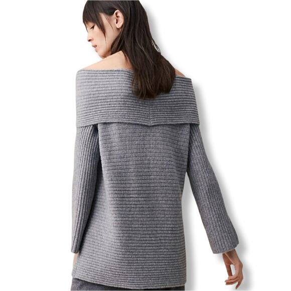 Women Lou Grey Chunky Ribbed Cowl Neck Off Shoulder Sweater XS Comfy Cozy Scandi - Picture 7 of 12